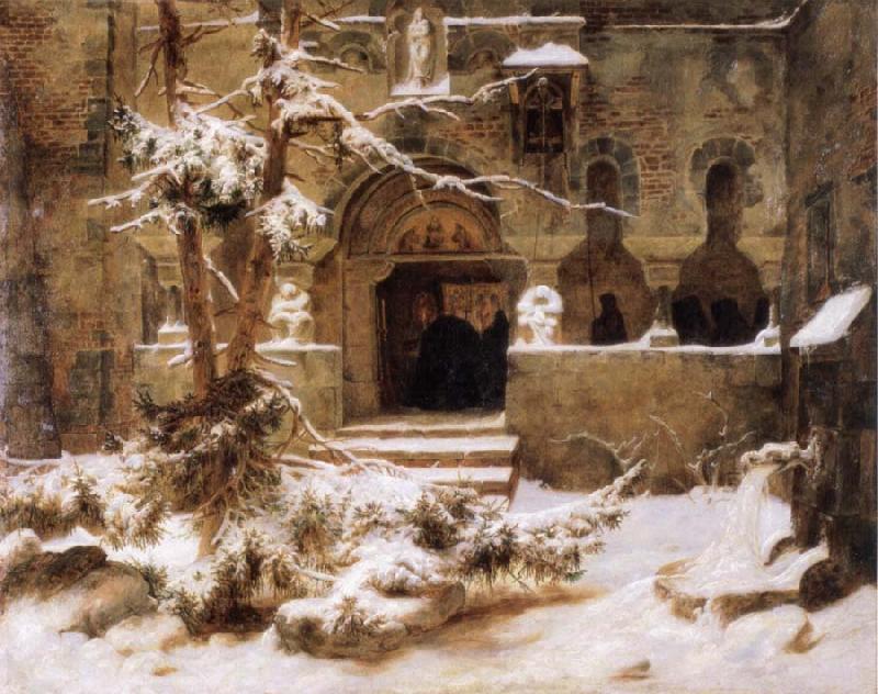 Carl Friedrich Lessing Monastery Courtyard in the Snow